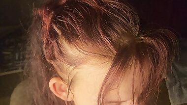 18 year old sucking the cum out of 44 year old dick while fucking her own pussy