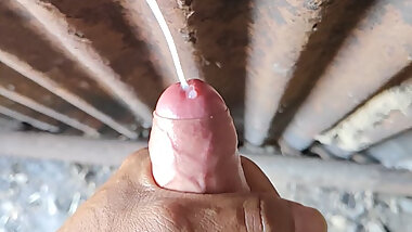 Masturbation outdoor. Jerking off hanjob huge cumshot