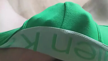 Guy fondles dick through panties, skinny guy