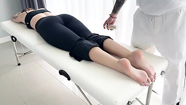 Cute Teen Girl Came For Foot Massage With Oil But Was Fucked Hard In Throat And Tight Pussy