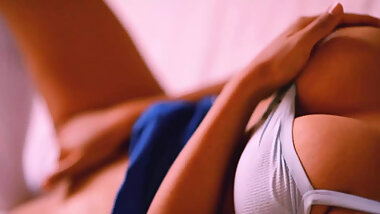 The schoolgirl sleeps with the nerdy friend and fucks him in her room while they study together.