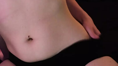 kit in crop top stripping down and cumming all over