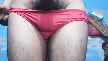 Horny Teen Femboy with Phimosis Dick Huge Cumshot While Wearing His Step Sister's Panties