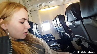 Real Public Airplane! Jerk off , Suck my cock ! Shows boobs