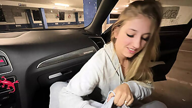 Fucked by stepbrother in the parking garage, until the creampie?