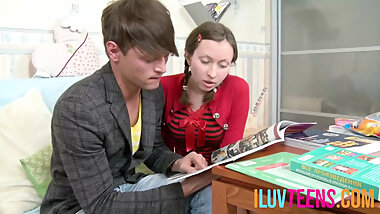 Naughty stepsis helps her bro with private sex education lessons