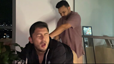 Sex between young friends in secret and cum inside on the terrace of the house