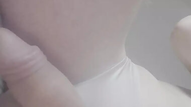 Horny femboy in white panties