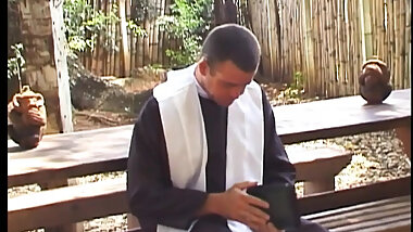 Dirty older priest fucks anally a twink gay outdoor