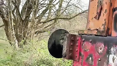 Hot Babe Pees on Abandoned Train!