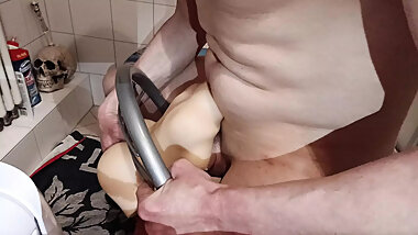 Sex in the bathroom with doll